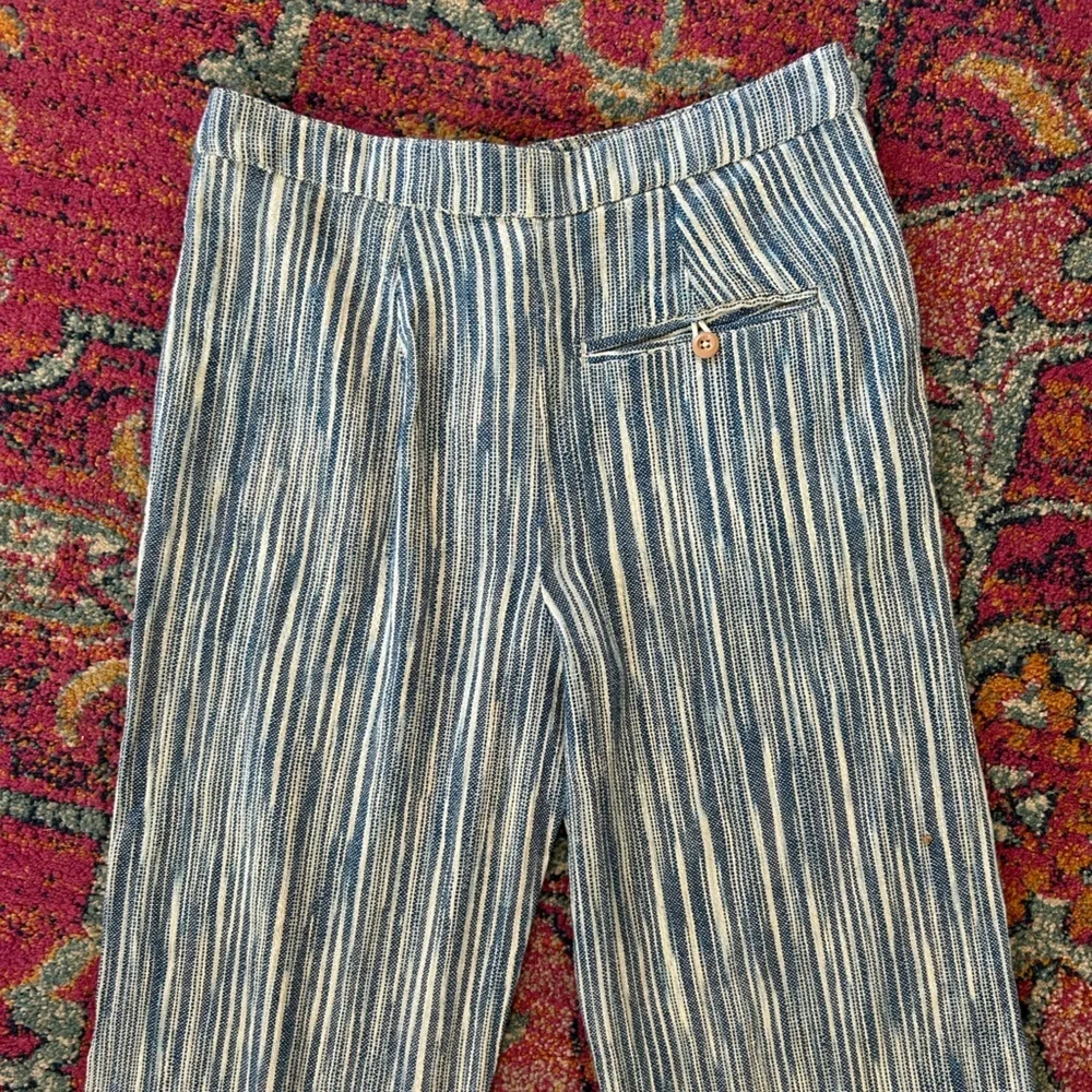 NWT Free People | Women’s blue/cream striped Marta Yarn Dye Fringe Hem Pant sz 2